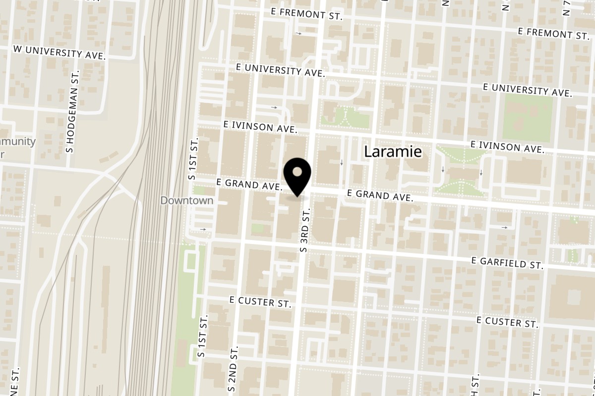 Map showing the location of 3rd Street Bar on 220 Grand Ave in Laramie